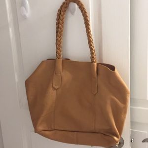 Zara women genuine leather tote braided strap bag